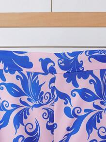 2pcs Teen Girl Solid Color Scoop Neck Sleeveless Tank Top And Green Floral Print Wide Leg Pants Set, Elegant Resort Wear - Multicolor - View 6