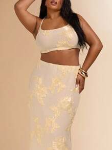 SHEIN BAE مجموعة قطعتين أنيقة بطبعة الفهد والزهور للمرأة ذات المقاسات الكبيرة، مناسبة لمهرجانات الموسيقى والرحلات الصيفية