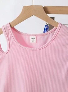 2pcs Teen Girl Solid Color Scoop Neck Sleeveless Tank Top And Green Floral Print Wide Leg Pants Set, Elegant Resort Wear - Multicolor - View 4