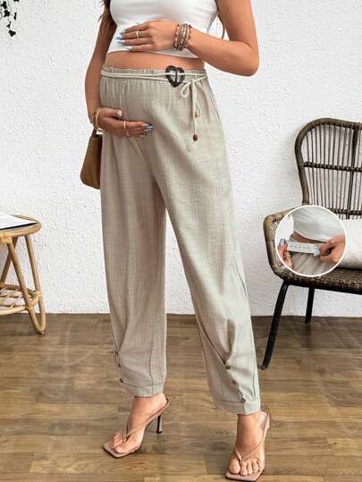 SHEIN Pantalones harem de unicolor con cordón para maternidad, versátil