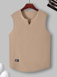 Manfinity Homme 男士夏季休闲纯色无袖背心 男士无袖 男士肌肉衬衫 男士无袖上衣 - 杏色 - 查看 3