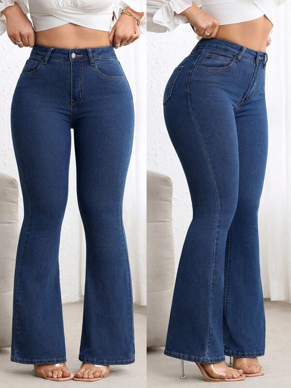 Flexra Jeans acampanados de talle alto con ajuste delgado en talla grande, lavado oscuro