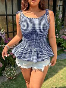 SHEIN EZwear Plus Size Women Boho Blue Blouse, Fashionable For Summer - Blue - View 3