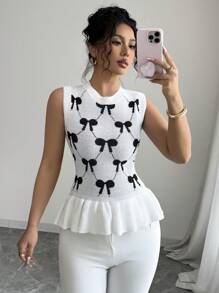 Elenzga Suéter Casual Feminino de Tricô com Decote em V e Bloco de Cores - Branco - Visão 5