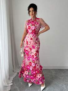 Selianne 女士度假短袖花卉刺绣连衣裙