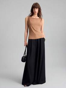 Ontre Women's Elegant Coffee Brown Lyocell Sleeveless Top,Summer Date Night Backless Urban Style Flap Collar Metal Decor Music Festival 2025 New Style - Brown - View 3