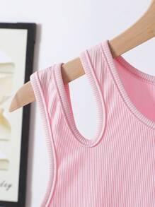 2pcs Teen Girl Solid Color Scoop Neck Sleeveless Tank Top And Green Floral Print Wide Leg Pants Set, Elegant Resort Wear - Multicolor - View 3