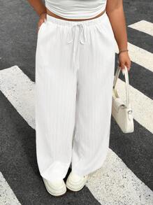 SHEIN EZwear Set de 2 pantalones para mujer talla grande, blanco y negro