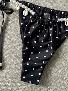 Swim Vcay Women's Summer Printed Neck Hanging Pearl Shell Accessory Sexy Bikini Set - Black and White - View 5