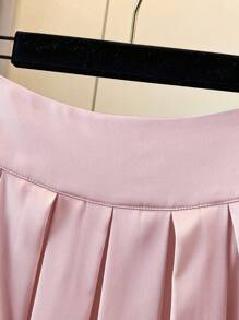 SHEIN Clasi Chân váy chữ A xếp ly cạp cao thời trang dành cho nữ, dáng ôm, màu trơn đơn giản, đa năng, xuân/hè - Hồng - Xem 4