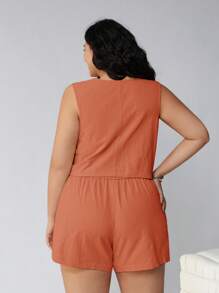 Solflare Conjunto de 2 piezas talla grande, chaleco naranja y pantalones cortos, estilo de resort, primavera/verano
