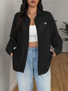 SHEIN EZwear 春夏季大码黑色简约休闲衬衫 - 黑色 - 查看 4