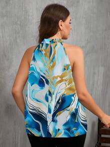 SHEIN Clasi Casual Minimalist Blue Abstract Print Plus Size Women Blouse, Suitable For Summer Women Summer Clothing Suitable For Going Out - Multicolor - View 2