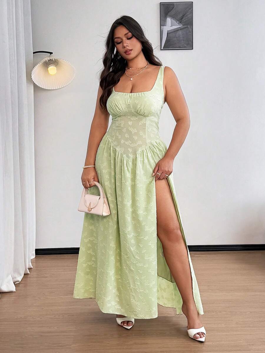 SHEIN Clasi 大码女式性感露肩露背度假沙滩裙 - 綠色 - 查看 1