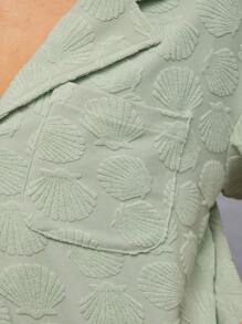 WESTFADE Bộ đồ đi biển mùa hè Seashell Terry Cloth phù hợp với kỳ nghỉ Áo sơ mi tay ngắn cài nút thoải mái và quần short cạp cao xẻ tà vừa vặn thoải mái cho nữ Bộ đồ hai mảnh - màu xanh lá - Xem 6