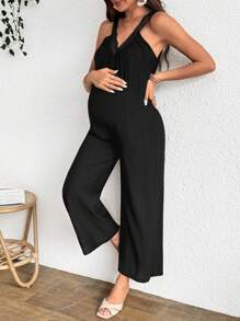SHEIN Commuter Versatile Deep V-Neck Ruffle Strap Jumpsuit - Black - View 5
