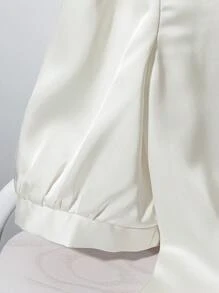 EMERY ROSE Summer New V-Neck Floral Short Sleeve Satin Blouse, Elegant Commuting Top For Women