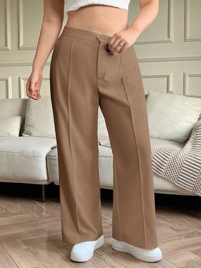 Solflare 棕色休闲纯色舒适针织女式直筒裤