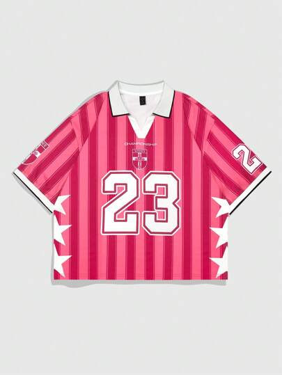 Prep Men's Jersey Numeric Pentagram Print Short Sleeve Sports Polo T-Shirt