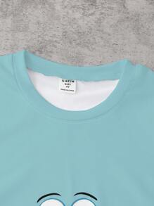 SHEIN 1 Bộ quần áo thun tay ngắn in hình đầu khủng long và bộ xương dễ thương cho bé trai mới biết đi, trang phục thường ngày nhẹ nhàng cho mùa xuân và mùa hè - Nhiều màu - Xem 4