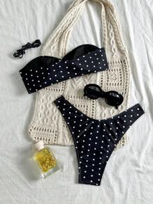 Swim Mod 女式夏季黑白圆点印花比基尼两件套紧身性感沙滩泳衣 - 黑與白 - 查看 2