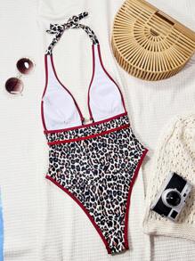 Swim Chiccia Springbreak Leopard Print Deep V Neck Sexy One-Piece Swimsuit, Festival Boho For Summer Beach Vacation - Multicolor - View 2