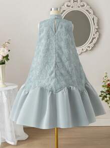 SHEIN Vestido eleg Bluro de cuello redondo sin mangas con silueta de línea A para niña preadolescente - verde menta - Ver 9