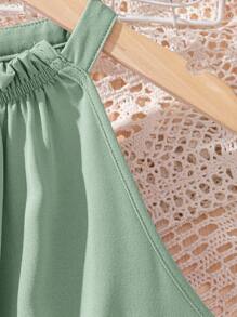SHEIN Tween Girls Elegant Stand Collar Detachable Belt Ruffled Hem Midi Dress - Mint Green - View 4