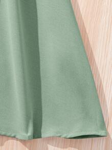 SHEIN Tween Girls Elegant Stand Collar Detachable Belt Ruffled Hem Midi Dress - Mint Green - View 6