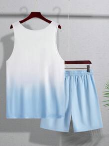 Manfinity RSRT Men's Casual Ombre Coconut Tree Print Tank Top And Shorts Set, Summer Beach Outfits For Man Beach Outfits For Men Beach Wear For Men, Cozy Outfits