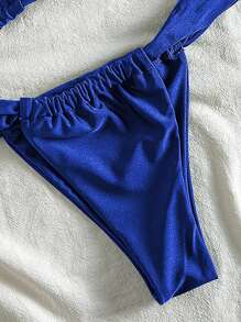 SHEIN Swim Bộ bikini màu trơn dành cho nữ với áo ngực và đồ bơi cho kỳ nghỉ - Xanh đậm - Xem 4