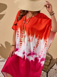 EMERY ROSE Freizeitkleid mit Batikmuster und asymmetrischem Saum in Übergröße, Lässige Urlaubsoutfits für Damen im Landhausstil, Einfach und modisch für den Alltag, Sommeroberteile für Damen, Sommeroutfits für Damen, Urlaubsoutfits für Damen