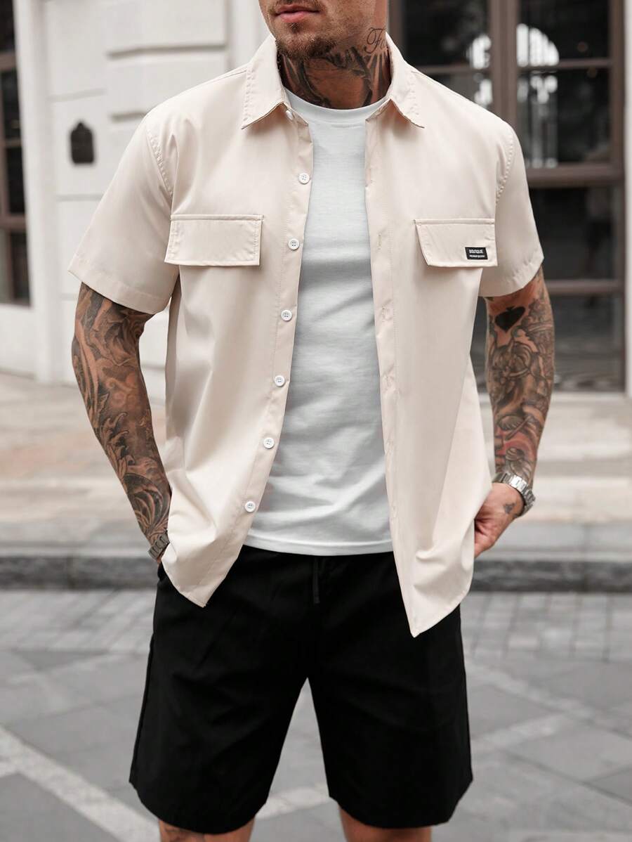 Manfinity Homme Men's Casual Solid Color Shirt And Shorts Set, Versatile Men's Shirt Short Sets Sets For Men Shirt Co Ords Men Clothes Set Summer Shirt Set Men Sets For Men Summer - Multicolor - View 1