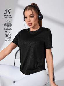 Easithlete 女式圆领短袖休闲健身运动T恤健身背心健身房上衣 - 黑色 - 查看 3