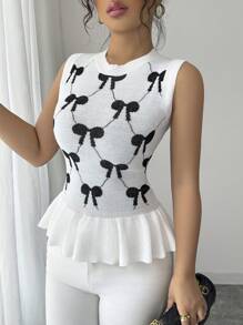 Elenzga Suéter Casual Feminino de Tricô com Decote em V e Bloco de Cores - Branco - Visão 4