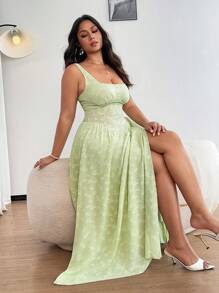 SHEIN Clasi 大码女式性感露肩露背度假沙滩裙 - 綠色 - 查看 7