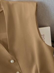 SHEIN Clasi 女士无袖优雅衬衫 - 棕色 - 查看 4