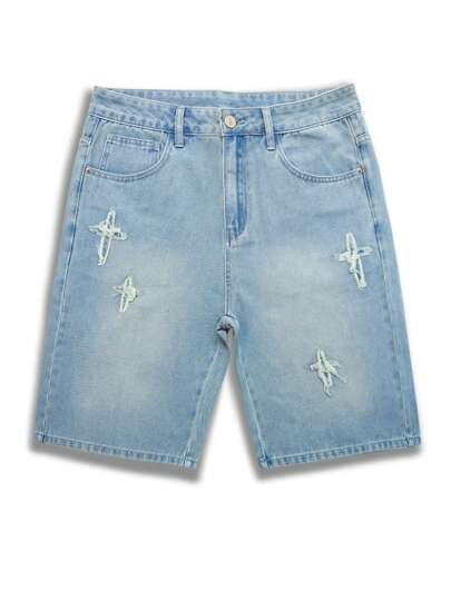 Manfinity Hypemode Men's Casual Washed Distressed Denim Shorts For Men Ripped Going Out Urban Hang Out Street Vacation