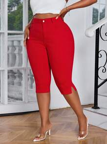 SHEIN SXY Jeans de talla grande de unicolor con bolsillo con abertura y longitud 7/8