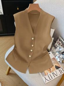 SHEIN Clasi 女士无袖优雅衬衫 - 棕色 - 查看 3