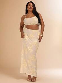 SHEIN BAE مجموعة قطعتين أنيقة بطبعة الفهد والزهور للمرأة ذات المقاسات الكبيرة، مناسبة لمهرجانات الموسيقى والرحلات الصيفية