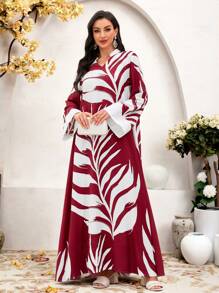 Al Najma Vestito fluido con scollo a V e maniche a zampa per donna, in stile arabo, per primavera/estate, modesto - Multicolore - Visualizzare 4