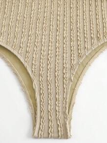 Swim Oasis 2pcs/Set 2025 New Textured Fabric Women Swimsuit, V-Neck Sleeveless Backless One-Piece Swimsuit And High Split Bowknot Strap Beach Vacation Swimwear For Summer - Khaki - View 8