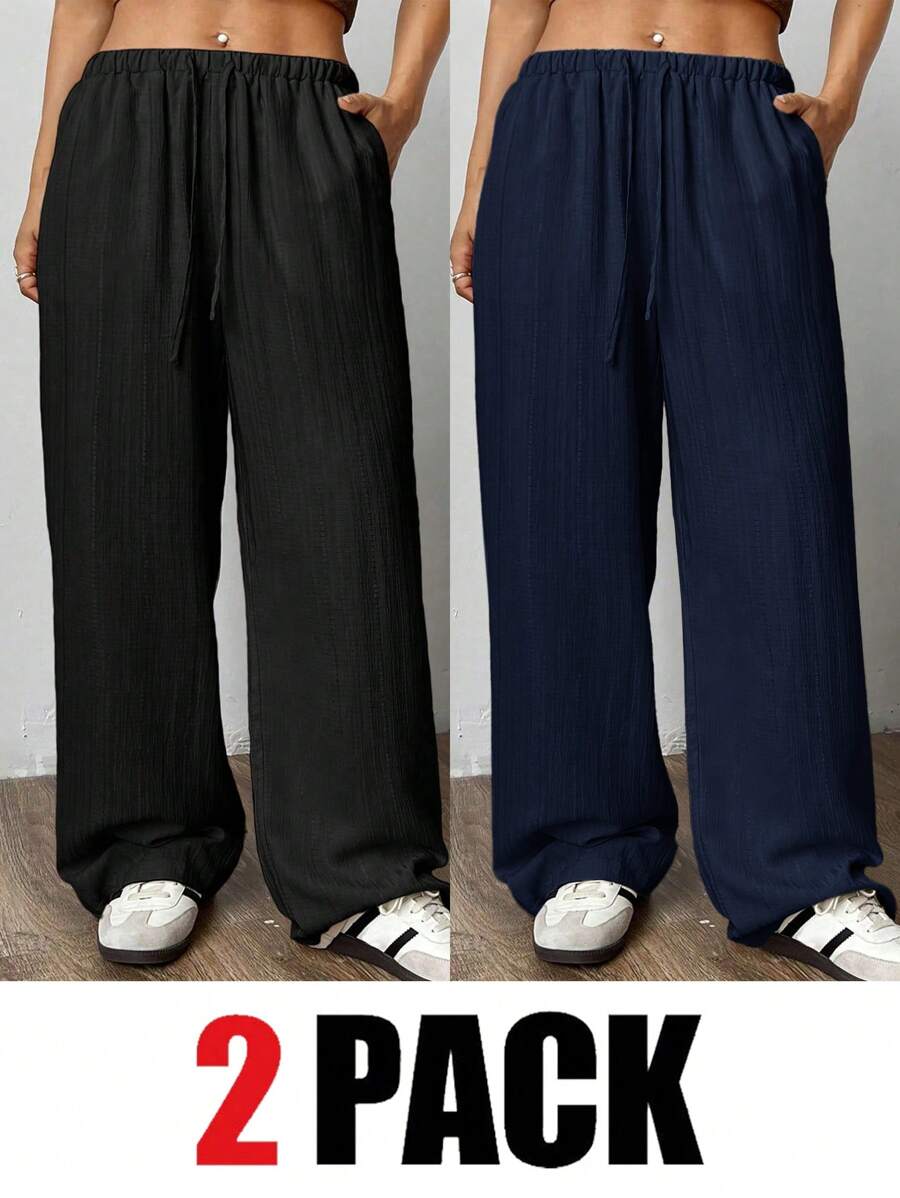 Solflare 2 pièces/ensemble Pantalons pour femmes grande taille, de couleur bleu marine et noir - Multicolore - Voir 1