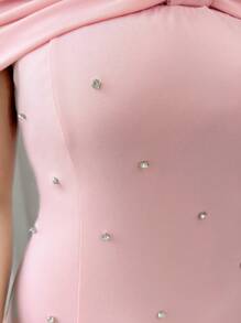 Elenzga Abito elegante da donna con spalle scoperte, fiocco e decorazione in perle sintetiche
