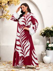Al Najma Vestito fluido con scollo a V e maniche a zampa per donna, in stile arabo, per primavera/estate, modesto - Multicolore - Visualizzare 7