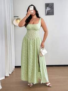 SHEIN Clasi 大码女式性感露肩露背度假沙滩裙 - 綠色 - 查看 4