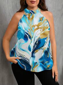 SHEIN Clasi Casual Minimalist Blue Abstract Print Plus Size Women Blouse, Suitable For Summer Women Summer Clothing Suitable For Going Out - Multicolor - View 4