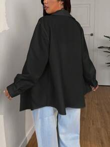 SHEIN EZwear 春夏季大码黑色简约休闲衬衫 - 黑色 - 查看 2