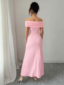 Elenzga Abito elegante da donna con spalle scoperte, fiocco e decorazione in perle sintetiche
